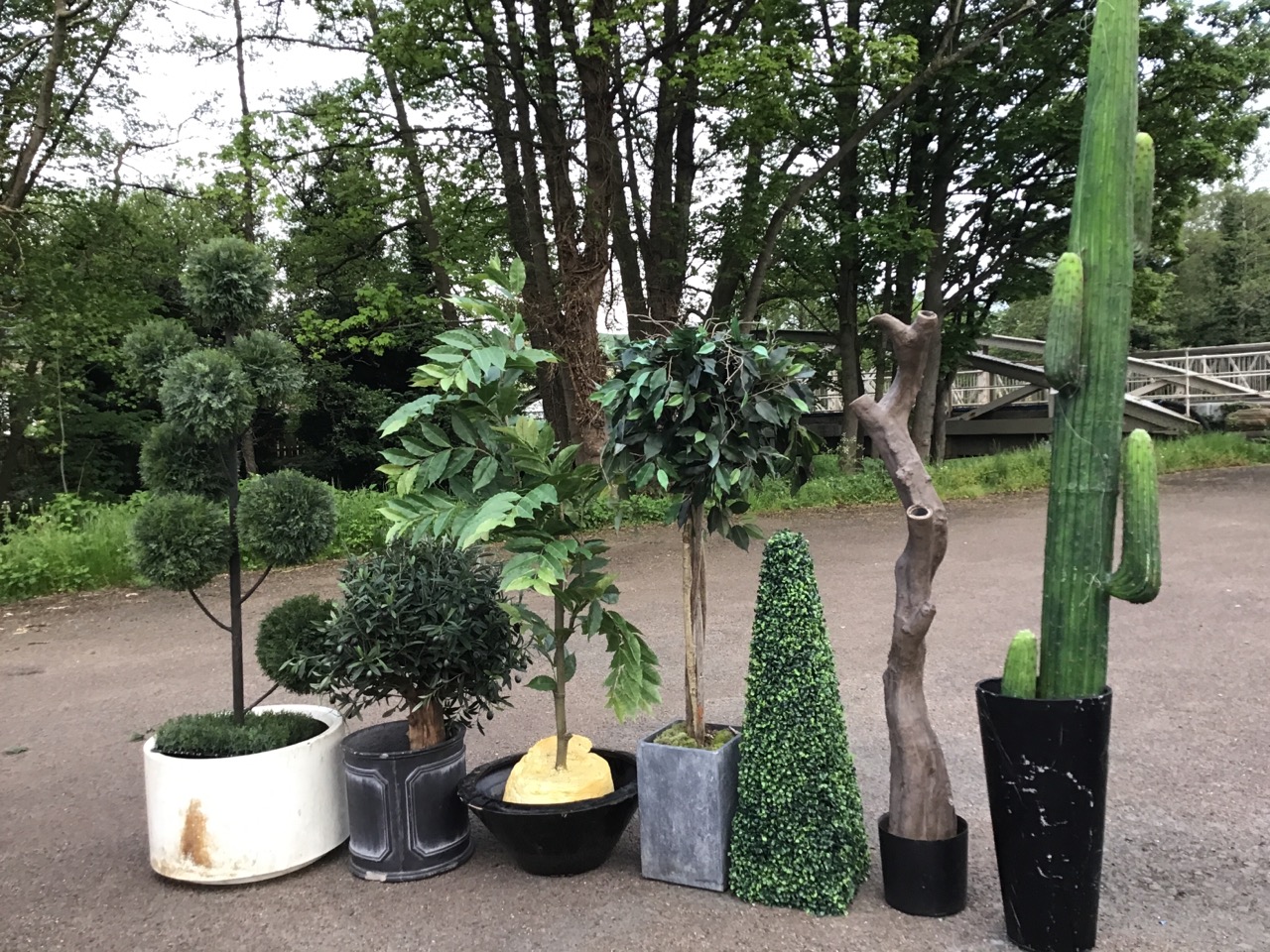 Seven artificial garden trees/shrubs with miscellaneous pots and tubs. (5) - Image 2 of 3