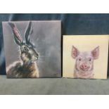 Jane Harbottle, a square signed boxed canvas print of a pig, titled & signed Truffle the Little