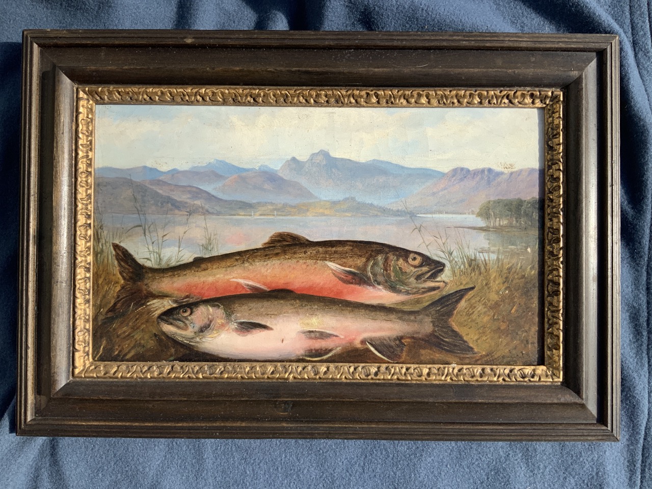 Nineteenth century English school, oil on canvas, a pair, fish on bank before extensive landscape, - Image 2 of 3