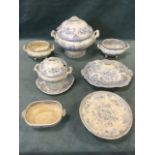 A group of Victorian blue & white earthenware in the Asiatic Pheasant pattern including a soup