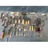 Miscellaneous silver plated flatware - some sets, a horn handled carving set, fish sets, a crumb