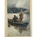 Peter Alexander Hay, RSW, watercolour, fishermen on boat landing a fish, signed and dated 1893,