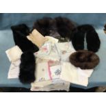 Miscellaneous fur and accessories - a hat, stoles, crochetwork, etc.; and a quantity of textile