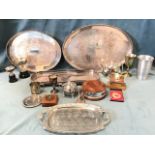 Three silver plated drinks trays bordered by pierced galleries with gadrooned rims - two oval and