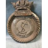 A heavy bronze ships admiralty plaque - Oudenarde, cast as circular lifebelt and anchor medallion