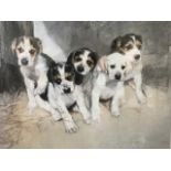 Neil Forster, lithographic coloured print titled Badminton Puppies, signed and numbered in pencil on