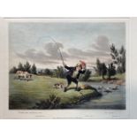 A set of six handcoloured cartoon style amusing fishing engravings taken from the nineteenth century