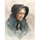 Henry Kerr, watercolour, bust study of a hooded lady, signed & dated 1920, mounted & gilt framed. (