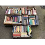 Five boxes of books - childrens, fiction, reference, travel, nature, history, musical scores,