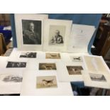 A collection of late unframesd Victorian prints and etchings - portraits, hounds, some signed,