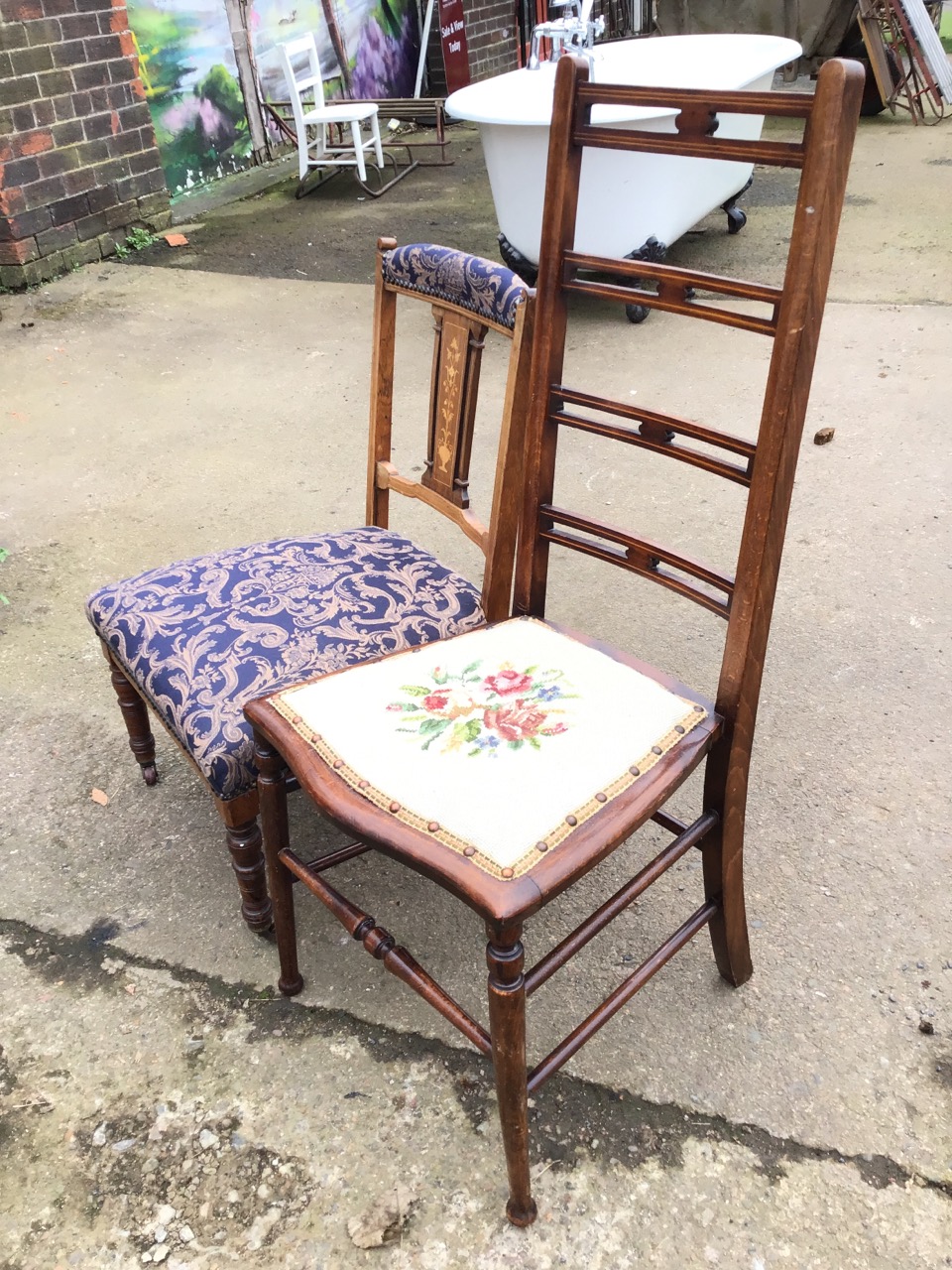 An Edwardian rosewood nursing chair with stud upholstered back rail above foliate marquetry inlaid - Image 2 of 3