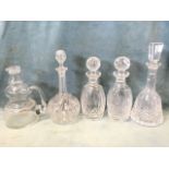 Four cut glass decanters & stoppers - mallet shaped, ships style, Waterford, ovoid, Edinburgh