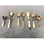 Seven silver caddy/sugar spoons - London 1836, London 1841, Birmingham 1836, Birmingham 1879,