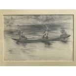 GD Armour, pencil, fishermen playing a fish with two ghillies, signed and titled On the Shannon