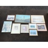 Miscellaneous pictures including lithographic prints, Venetian landscape, hunting, Berwick, etc. (