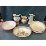 Miscellaneous basins and jugs - Solian Ware, Royal Doulton, Wieldon Ware, etc., all with transfer