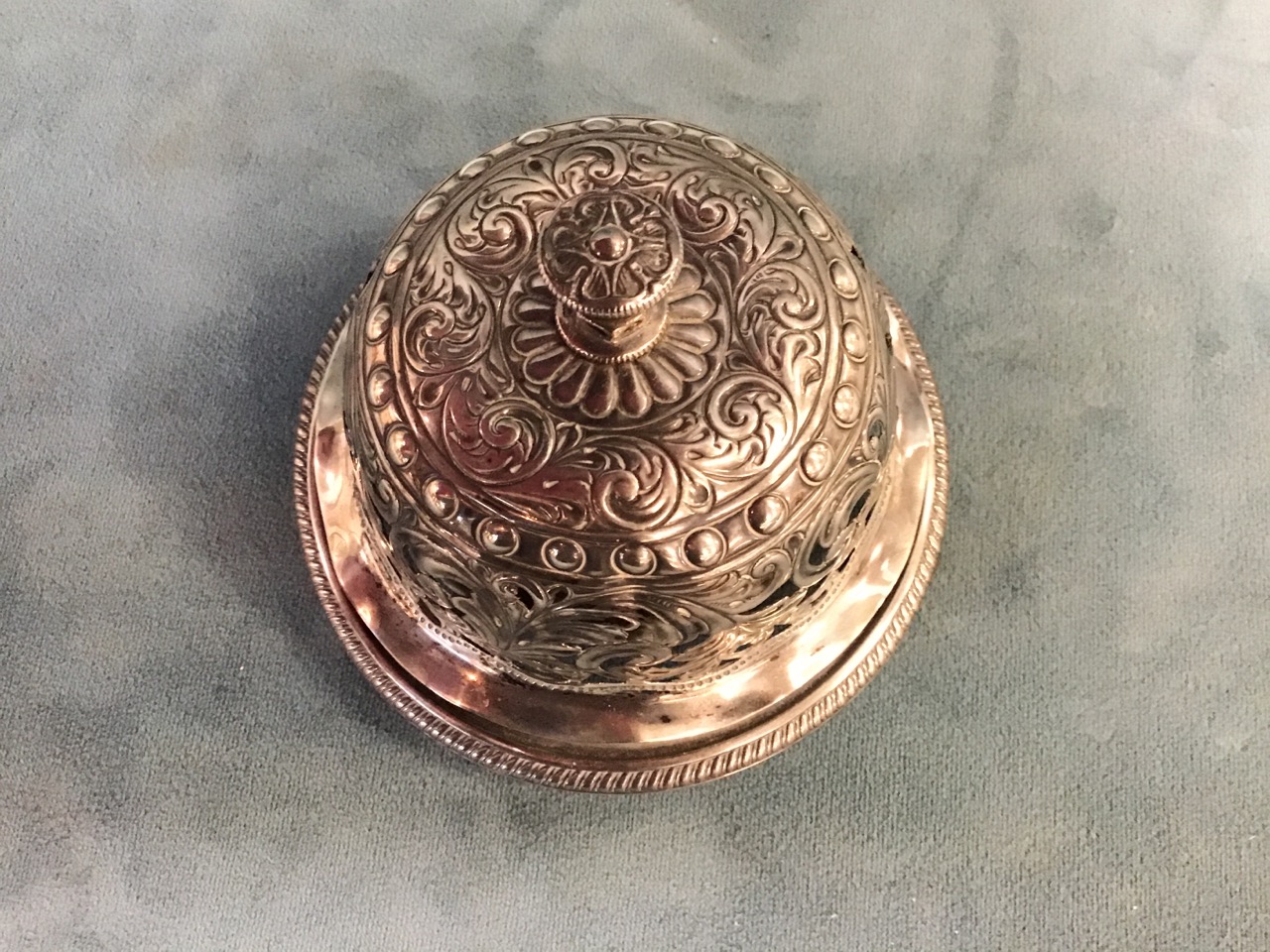 A Victorian pierced silver table bell, the domed cover on a circular gadrooned base raised on - Image 2 of 3