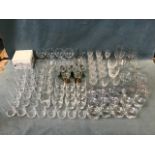 Miscellaneous glasses including sets of Edinburgh cut crystal, brandy balloons, tumblers, wine