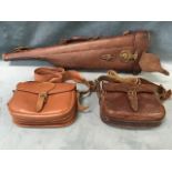 A Perfecta pigskin leather matching cartridge bag and shoulder-of-mutton gun case with brass mounts;