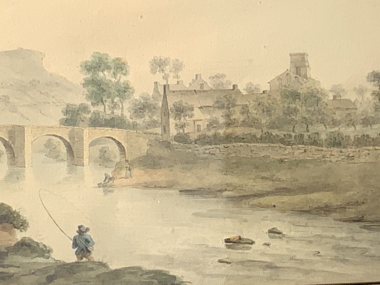 Late eighteenth century English school, pencil and watercolour, river landscape with fisherman in - Image 2 of 3