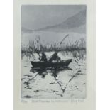 Gabrielle Moore, etching, Loch Fishing in Moonlight, signed, titled and numbered on margin,