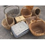 Ten miscellaneous baskets - picnic, shopping, sewing, cat, wastepaper, etc. (10)