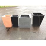Four large miscellaneous square resin moulded garden tubs - 21.5in, 23in, 23.5in & 25.5in. (4)