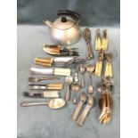 Miscellaneous silver plated cutlery - a fish set, a Victorian serving knife & fork, sets of tea