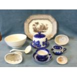Miscellaneous ceramics including a large sepia transfer printed Staffordshire ashet, a blue &