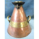 A British Railways conical copper vessel with brass mounts by De Grave Short & Co Ltd, with