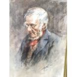 Henry Kerr, watercolour, bust portrait of an old gentleman, signed, titled to label verso Thinking