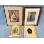 Three framed Victorian family portrait photographs; and a sepia print of two girls - framed. (4)