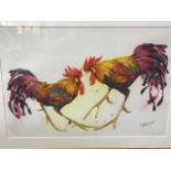 Mary Anne Rogers, lithographic print of coloured cockerels, titled Stand Off, signed in pencil and