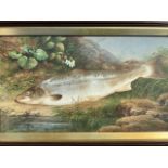 Alexander Francis Lydon, watercolour, salmon on a bank, signed, in stained frame with gilt slip. (