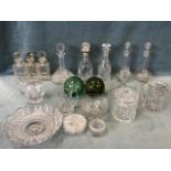 Miscellaneous glass - a fruit bowl, powder pots & covers, a biscuit jar, jugs, a candlestick, cut