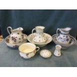 A Royal Doulton jug & basin set decorated with flowers; a Crescent China washstand set with jug &