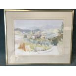 John Pickles, pencil and watercolour, European landscape, titled Izzalimi Early Morning, signed,