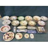 A collection of C19th sponge and soap dishes - SF&Co, Royal Doulton, Bonn, Booths, etc.,with floral,