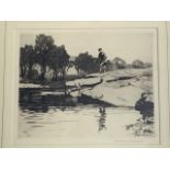 Norman Wilkinson, monochrome etching, fisherman on rock above pool, signed in pencil on margin,