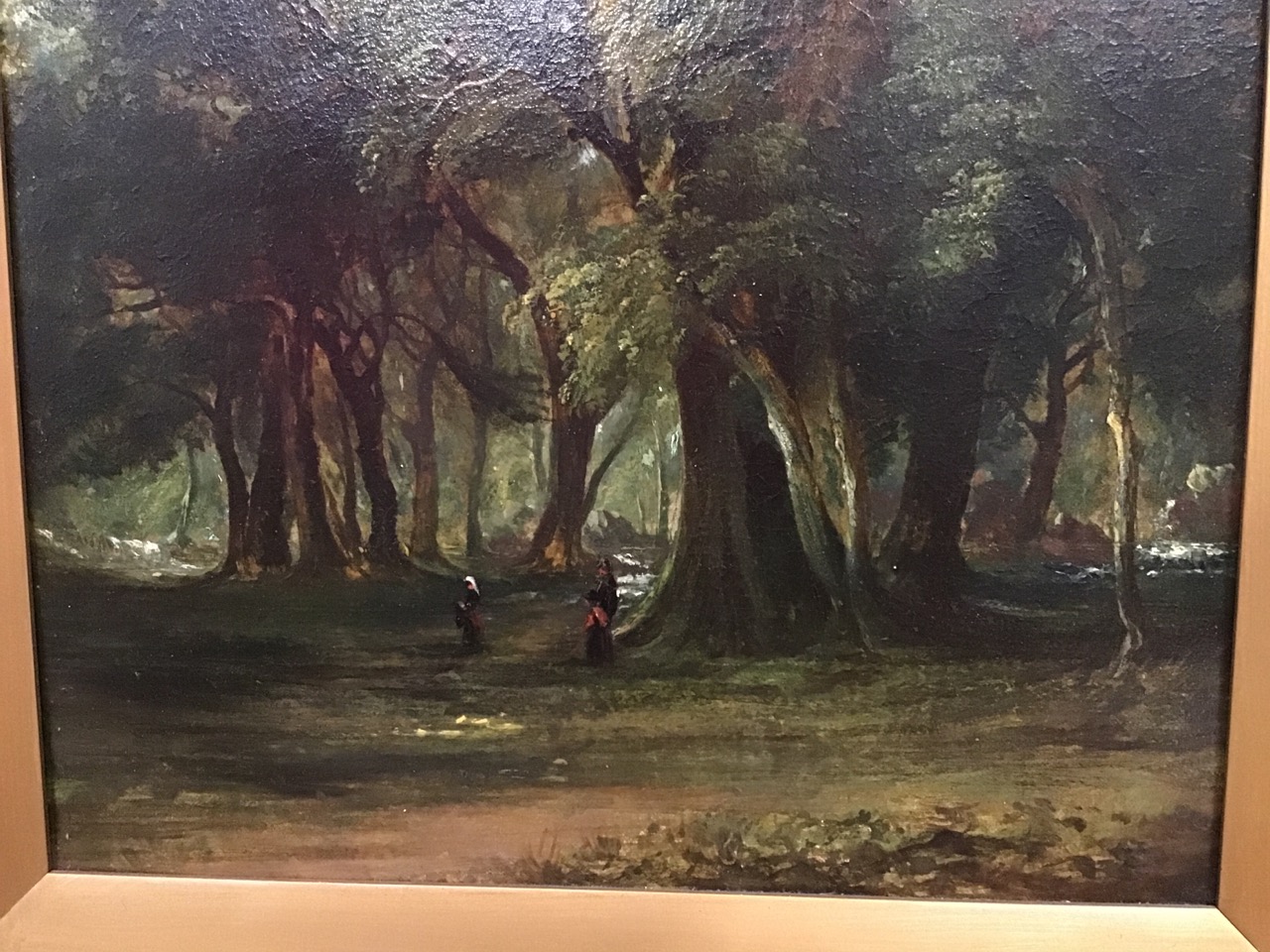 Nineteenth century oil on canvas, wooded landscape with two figures beneath trees, attributed to - Image 3 of 3