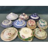 A collection of lidded muffin dishes - Paragon, Copeland Spode, Ridgways Amherst, Adams Calyx