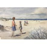 Alan Short, watercolour, families at the beach, signed and dated, framed, (6.75in x 10in).