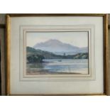 SJ Lamorna Birch, watercolour, two figures fishing in boat in loch landscape, signed in pencil and