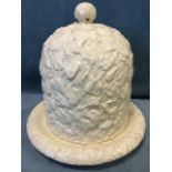 A Victorian domed top cheese dish & cover, embossed in relief with ivy leaves on latticework with