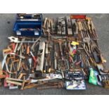 A large quantity of hand tools, the contents of a workshop - at least 15 hammers, block planes,