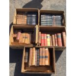 Five boxes of miscellaneous leather bound history books, some rebound, including Dalrymples