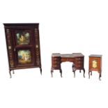 A three-piece Edwardian painted mahogany bedroom suite, the wardrobe with dentil cornice and