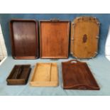 A rectangular Edwardian oak drinks tray with silver plated gallery mounts; three miscellaneous