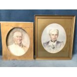 Pencil & watercolour, a pair, oval bust portraits of a lady & gentleman, unsigned, both mounted