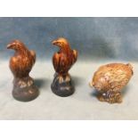 A pair of Beswick brown-glazed eagle miniature decanters manufactured for Beneagle Scotch Whisky,